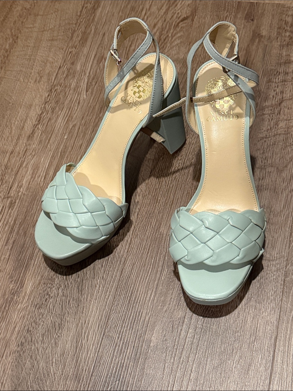 Vince Camuto Braided Mint Green Block Heel Sandals